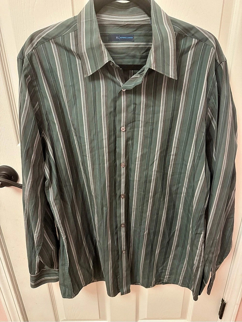 Material London Dark Green Striped Button Down Long Sleeve - Men’s Large